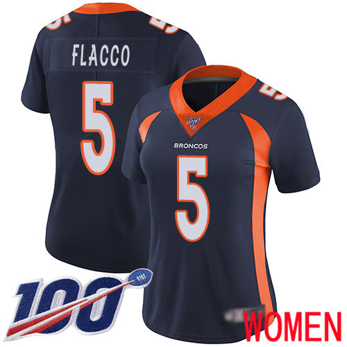 Women Denver Broncos 5 Joe Flacco Navy Blue Alternate Vapor Untouchable Limited Player 100th Season Football NFL Jersey